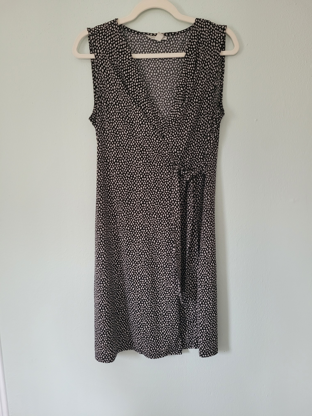 Polka Dot Wrap-Style Midi Dress in Brown and Cream - Dana Buchman - Size Medium